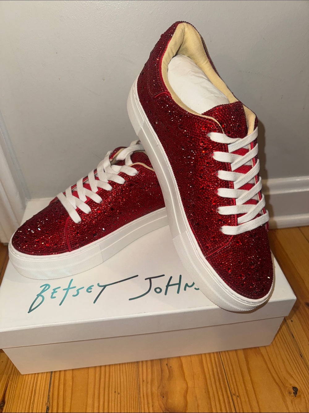Betsey Johnson Red Glitter Low-Top Platform Sneakers